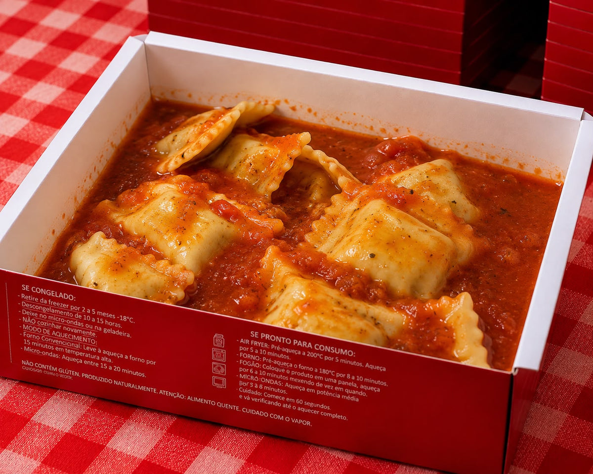 Ravióli carne ao molho sugo