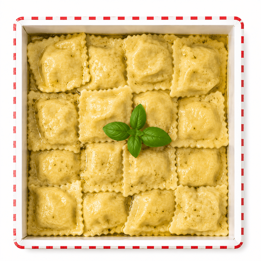 Ravioli branco de búfala com manjericão ao sugo - Tomatinho Masseria