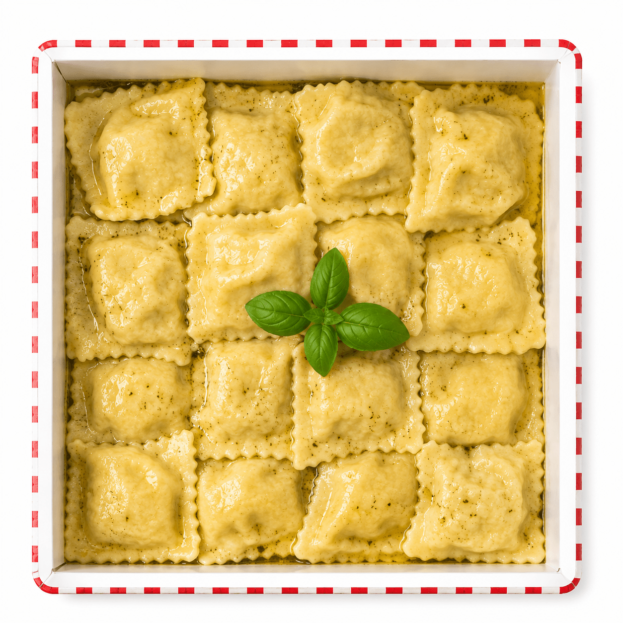 Ravioli branco de búfala com manjericão ao sugo - Tomatinho Masseria