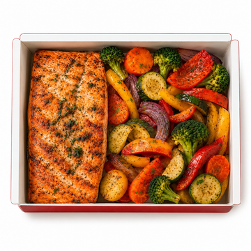 Salmão grelhado com legumes - Tomatinho Masseria